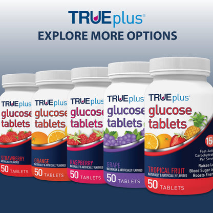 TRUEplus Glucose Tablets, Chewable, Strawberry Flavor, 15g Fast-Acting Carbohydrates, Fat Free, Gluten Free, Boost Energy, 50 Count (Pack of 2)