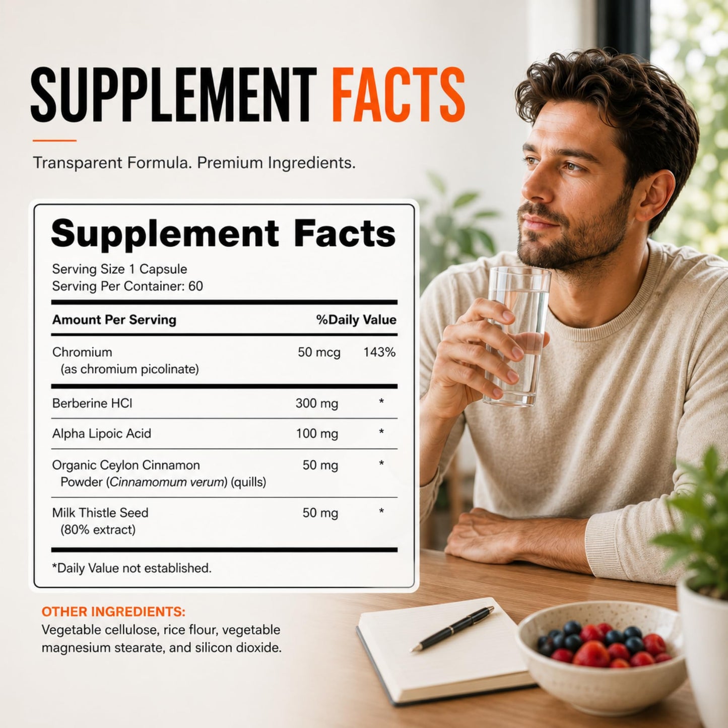 HerbaMe Berberine Supplement with Ceylon Cinnamon, Chromium, Alpha Lipoic Acid, Metabolic Care Supports Metabolism & Cardiovascular Health and Immune System