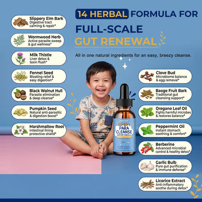 Wormwood Black Walnut Clove Parasite Cleanse for Humans & Kids, 20 in 1 Zeolite, Chlorella, 20 Billion Probiotics, Liquid Detox Support, Gut & Digestive