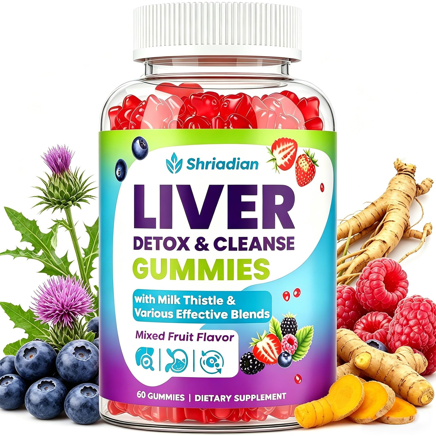 Liver Detox Cleanse & Repair Gummies - 2000mg Milk Thistle Liver Detox Gummies, 23-in-1 Herbal with Dandelion Root, Glutathione & Turmeric- Liver Support