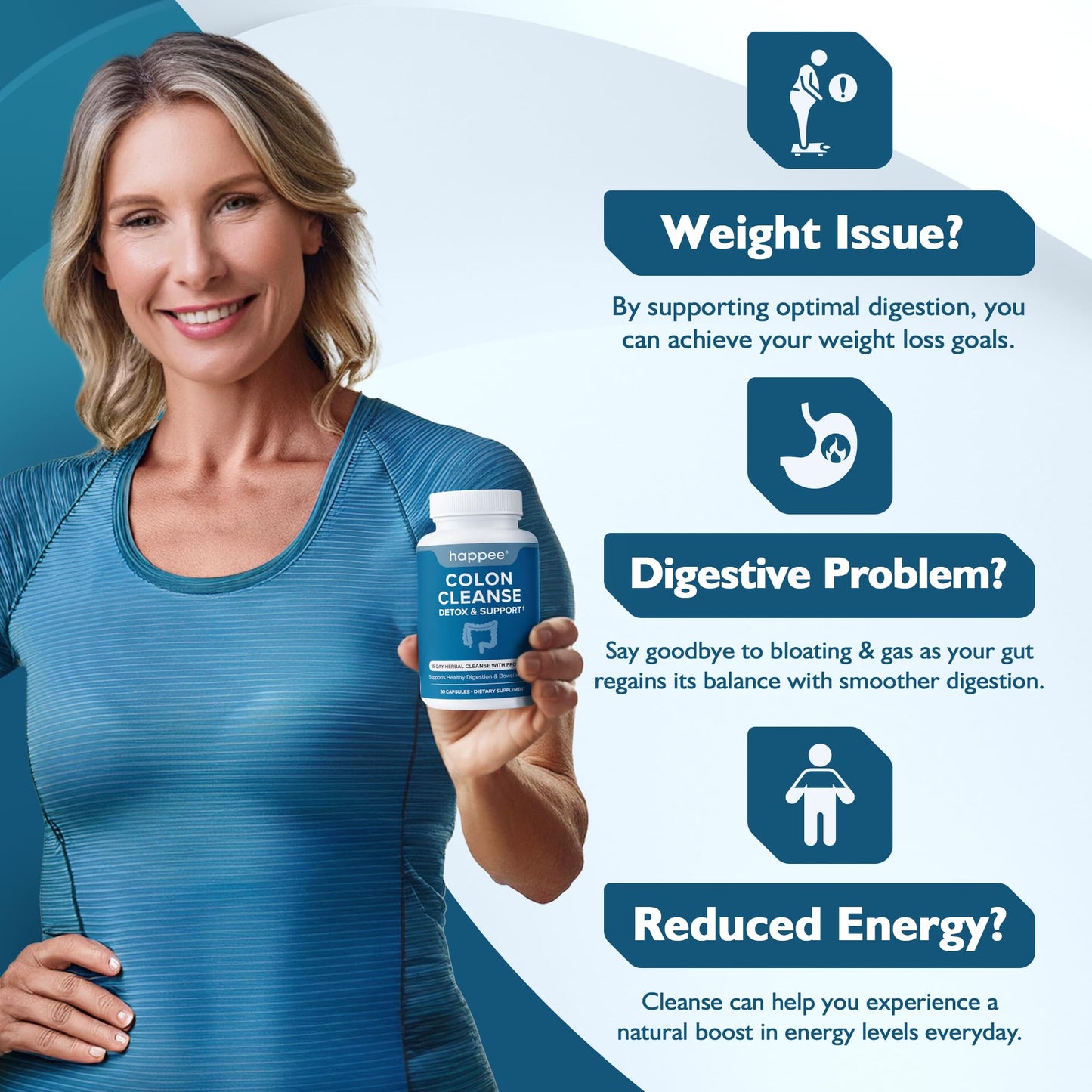 Happee Colon Cleanser & Detox for Weight Loss & GLP Support - 15 Day Colon Cleanse Pills & Gut Support Probiotics Women Men