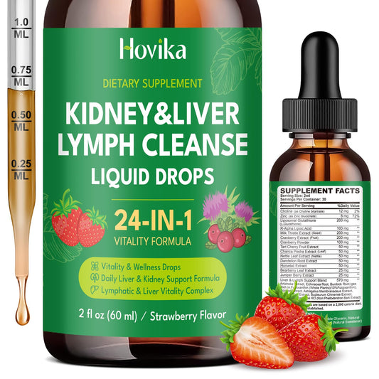 24-in-1 Kidney & Liver, Lymph Cleanse Detox & Repair Drops, Three Immune Formula with Cranberry, Milk Thistle, Vegan Urinary Tract & Lymphatic Drainage