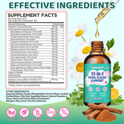21 in 1 Parasite Cleanse for Humans & Kids, Herbal Gut Cleanse Liquid Drops – Wormwood, Black Walnut, Zeolite, Chlorella,10B Probiotics & Clove,