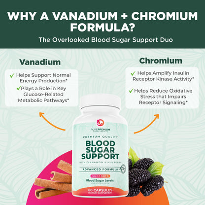 PurePremium Normal Blood Sugar Support Supplement - 20 Active Ingredients Complex to Support Blood Sugar Levels Already in The Normal Range - with Cinnamon