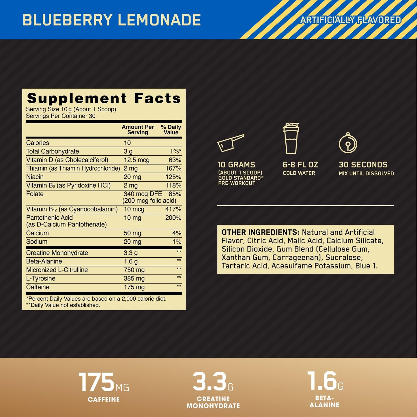 Optimum Nutrition Gold Standard Pre-Workout, Vitamin D for Immune Support, with Creatine, Beta-Alanine, and Caffeine for Energy, Keto Friendly, Blueberry Lemonade