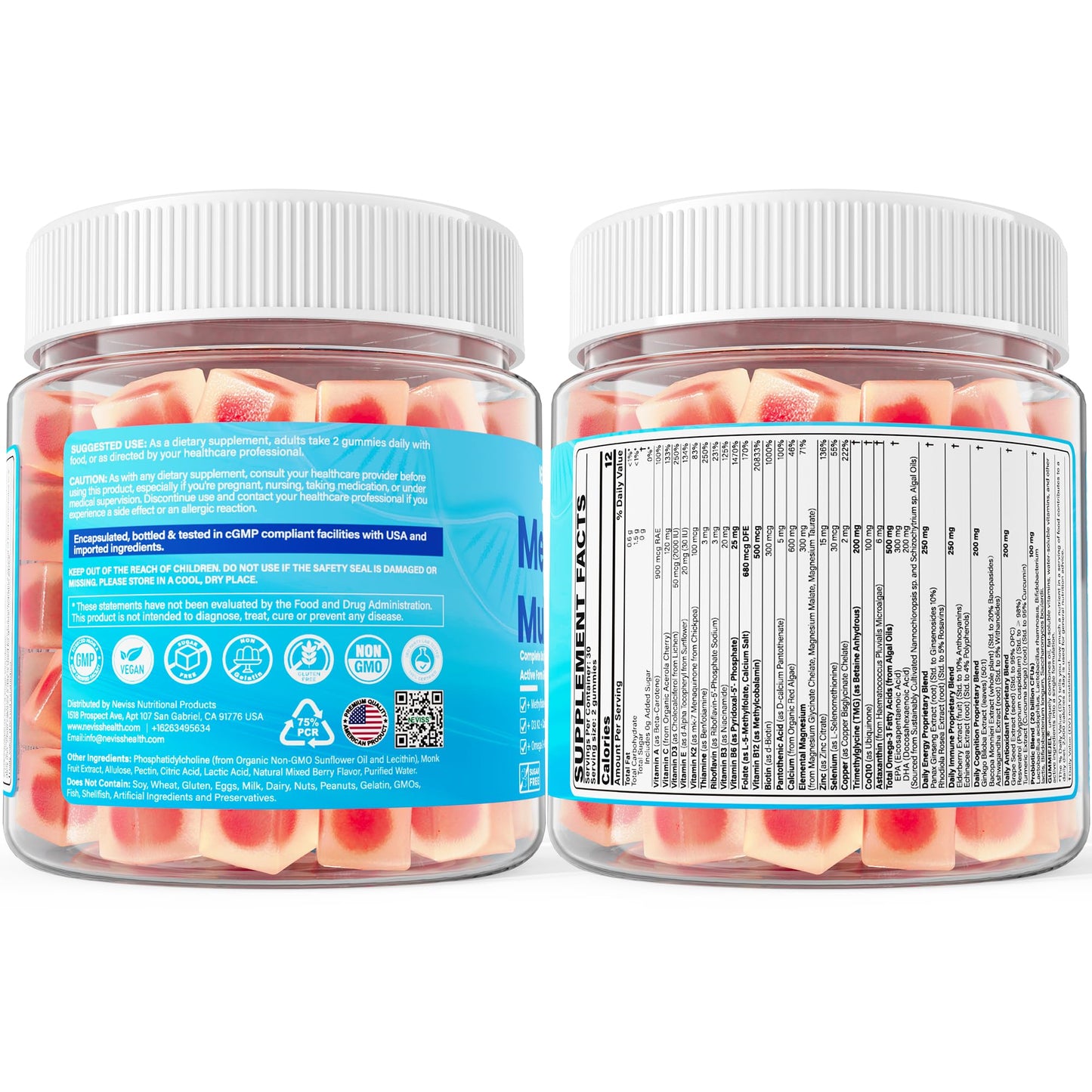 Methylated Multivitamin for Women & Men Gummies w/ Omega-3, Calcium, D3 K2, Methylfolate & B12, TMG, Daily Vitamins, Mag, CoQ10, Probiotic for 18 30 40 50 60 70+, Overall Health - Vegan, Sugar Free NEVISS buy supplements Au