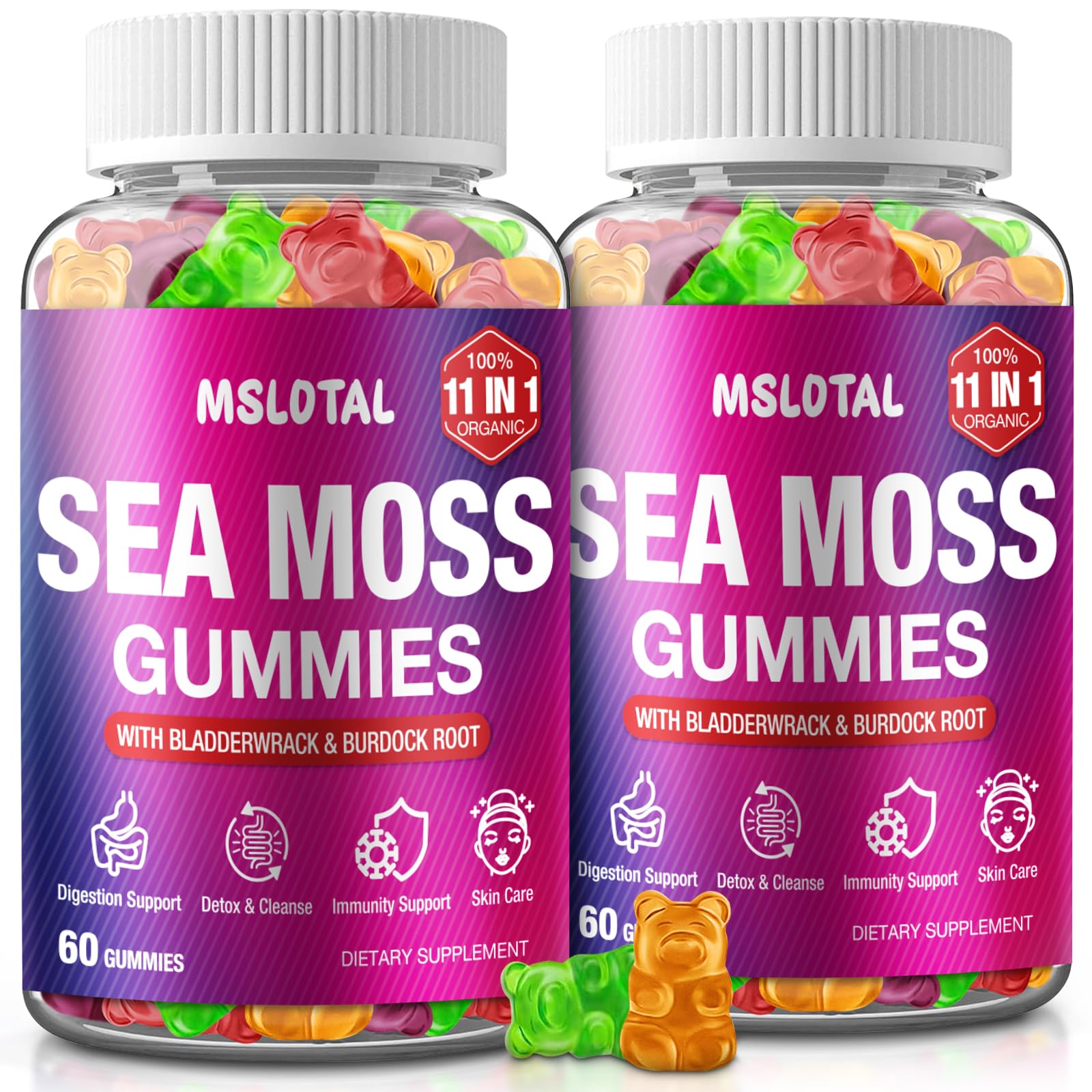 MSLOTAL Irish Sea Moss Gummies with Ashwagandha Bladderwrack and Burdock Root - Natural Irish Seamoss Supplement for Thyroid, Energy, Immune Support - 60 Vegan Gummy MSLOTAL buy supplements Au