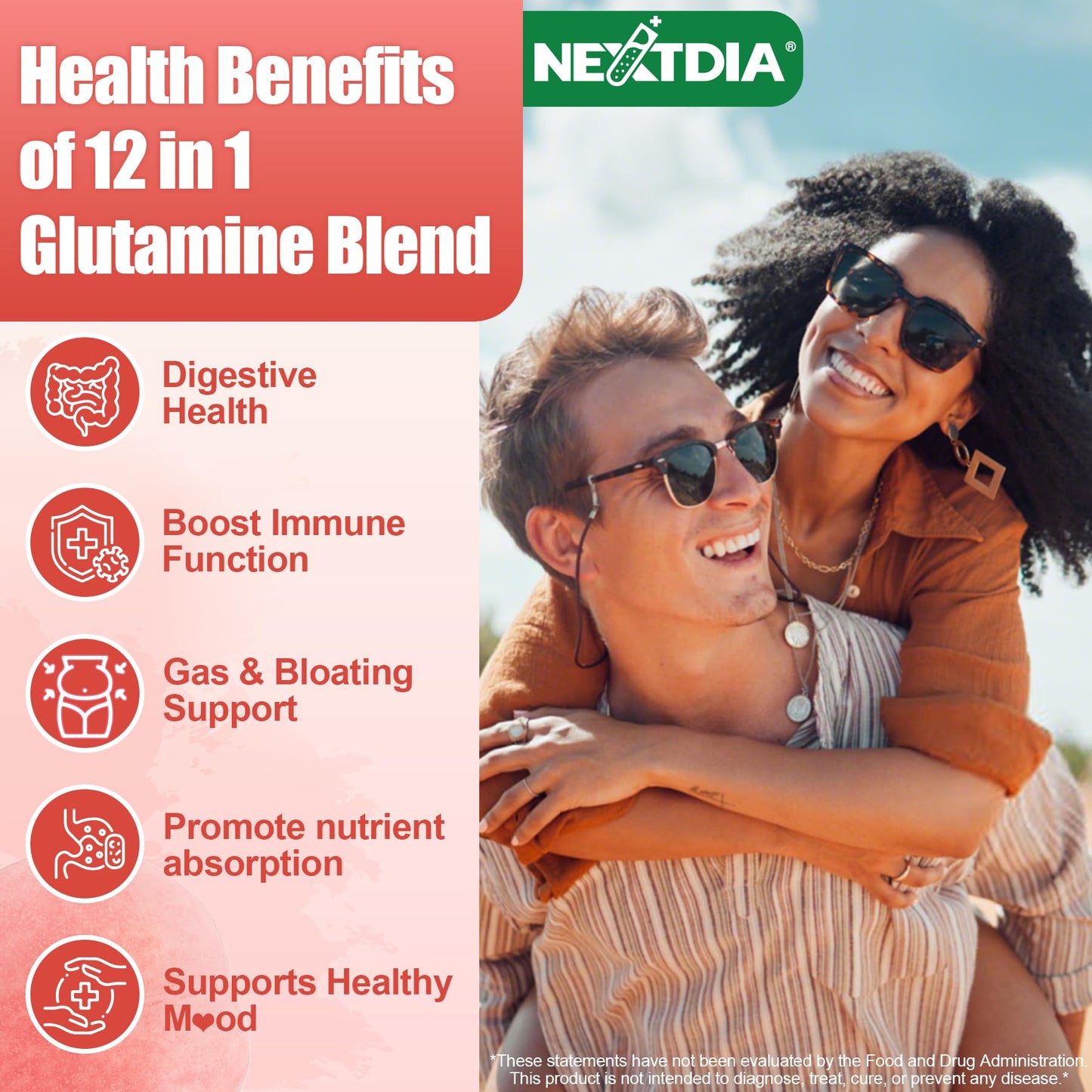 Nextdia L-Glutamine 1200mg Gummies for Gut & Immune Support – Leaky Gut Repair with Slippery Elm, Marshmallow Root, Ginger, Aloe, Vitamin C D3