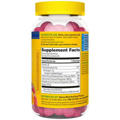 Nature Made Calcium Gummies 500 mg Per Serving with Vitamin D3, Dietary Calcium Supplement for Bone Support, 80 Gummies, 40 Day Supply