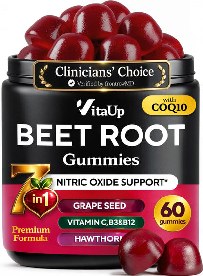 VitaUp Beet Root Gummies – Beetroot Gummies with CoQ10, Grape Seed, Vitamin C, B12 & B3 – Nitric Oxide Gummies for Circulation Support – Beet Supplement for Energy