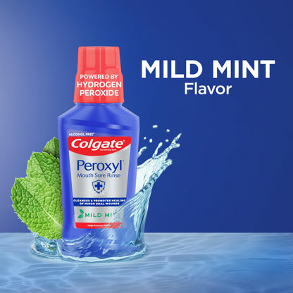 Colgate Peroxyl Alcohol Free Mouthwash with 1.5% Hydrogen Peroxide, Mouth Sore Rinse for Canker Sores, Oral Irritations,