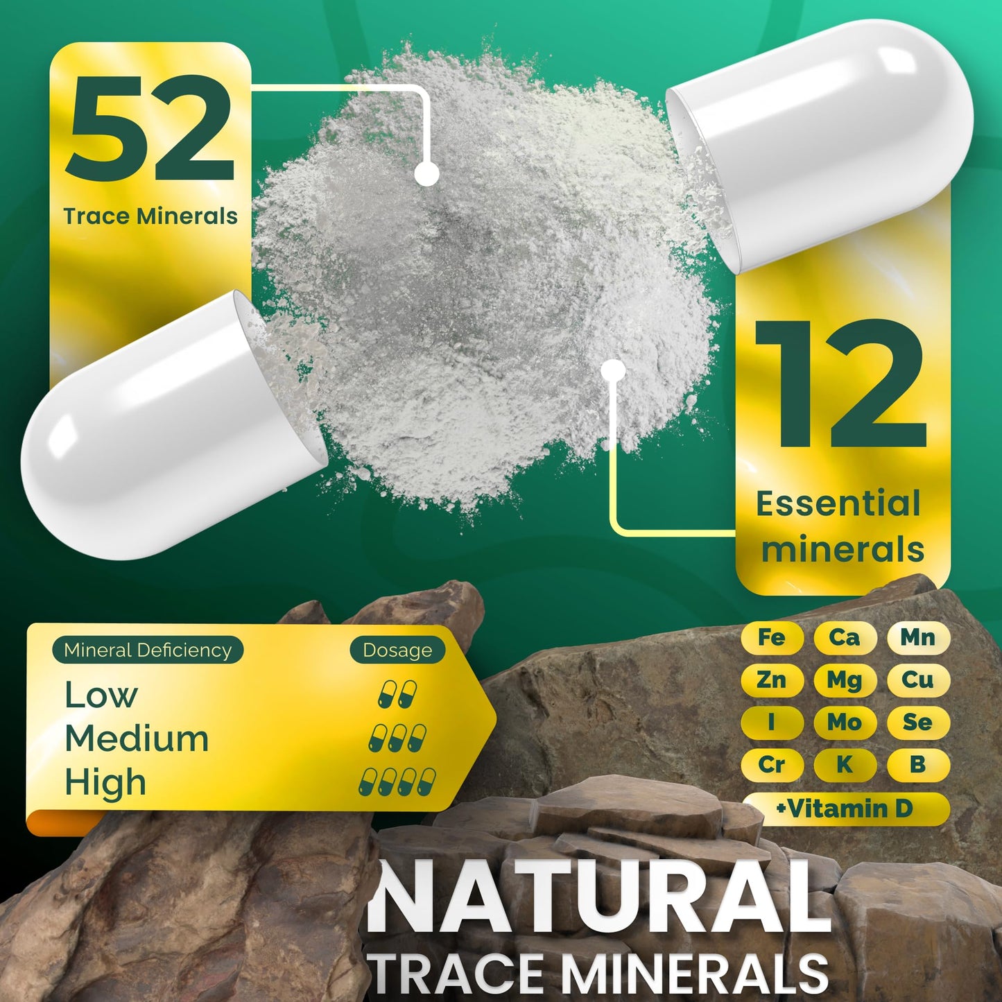 ADEO2 - Premium Blend of 52 Trace Minerals Complex with Essential Minerals in Chelated Form – All Natural and 100% Organic - 120 Capsules