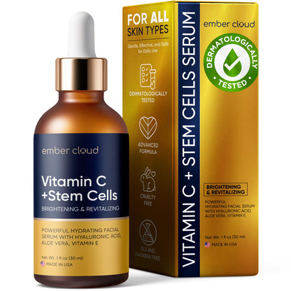 Vitamin C Serum for Face with Stem Cells Hyaluronic Acid Vitamin E Aloe Vera Anti-Aging Face Serum Supports Skin Health