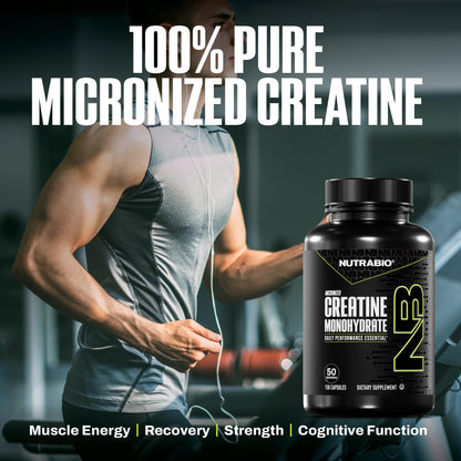NutraBio Pure Micronized Creatine Monohydrate Capsules, Creatine Pills, Supports Bulk Muscle Energy, Recovery, and Strength - Keto Friendly, Kosher