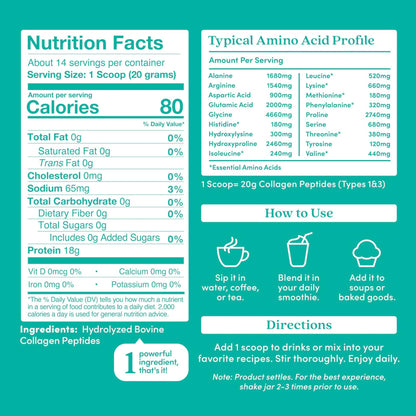 Further Food Unflavored Collagen Peptides Powder - 100% Grass-Fed, Hydrolyzed Type 1 & 3, 20g of Collagen per Serving