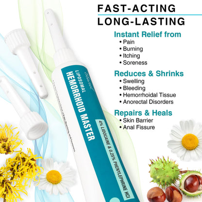 Ebanel 4% Lidocaine Hemorrhoid Treatment Ointment with Phenylephrine, Witch Hazel, Vitamin B6, Zinc Oxide, Frankincense, External and Internal Hemorrhoids Treatment Burn Itch Pain Relief Anal Cream