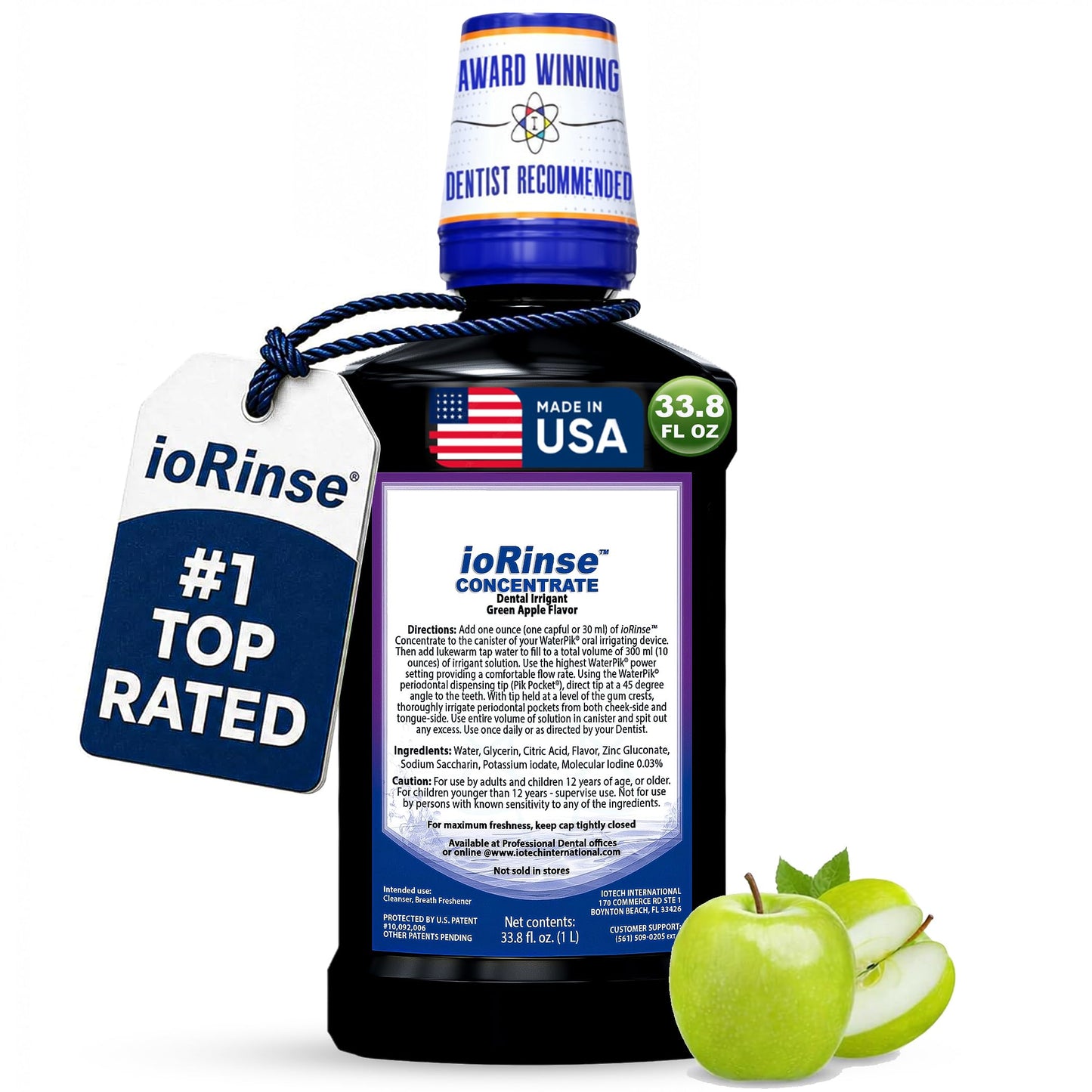 ioRinse Concentrated Irrigant with Active Molecular Iodine, Alcohol-Free Dental Irrigant, for use with Waterpik Water Flossers