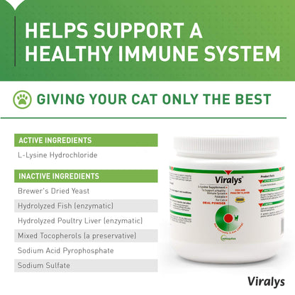 Vetoquinol Viralys Daily L-Lysine Powder for Cats and Kittens, Fish Flavored Lysine Supplement for Cats and Kittens to Support Immune Health