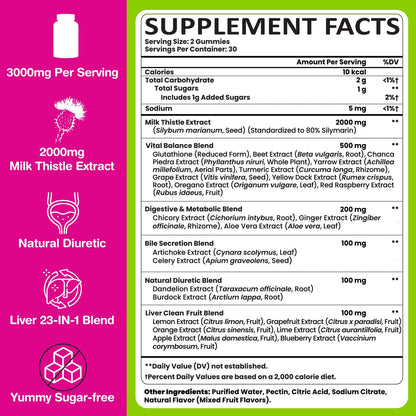 Liver Detox Cleanse & Repair, 2000 mg Milk Thistle Liver Detox, Liver Support Supplement with Glutathione, Dandelion Root, Turmeric & Artichoke, 23-in-1Herbal
