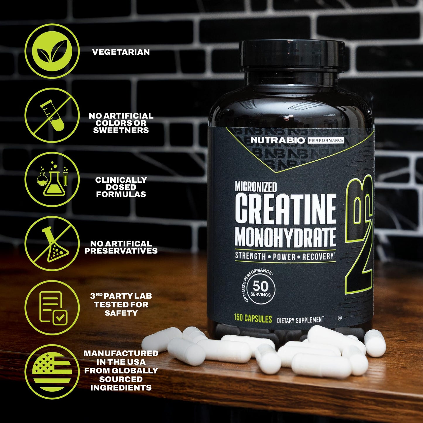 NutraBio Pure Micronized Creatine Monohydrate Capsules, Creatine Pills, Supports Bulk Muscle Energy, Recovery, and Strength - Keto Friendly, Kosher