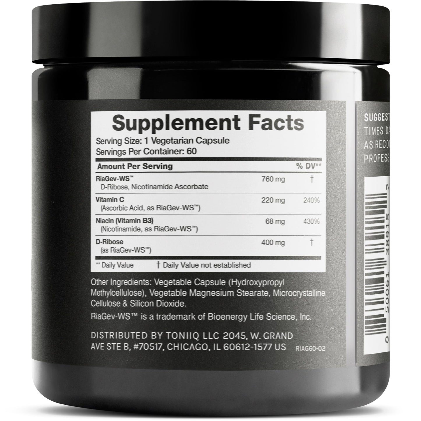 Toniiq Ultra High Potency 1400mg NAD Supplement - NAD+ Nicotinamide B3 Blend with D-Ribose, Niacin -with RiaGev - 3rd Party Tested