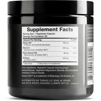 Toniiq Ultra High Potency 1400mg NAD Supplement - NAD+ Nicotinamide B3 Blend with D-Ribose, Niacin -with RiaGev - 3rd Party Tested