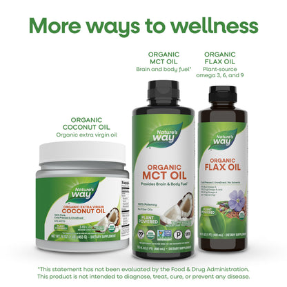 Nature's Way Organic MCT Oil, Brain and Body Fuel*, Liquid Coconut MCT Oil with C8 Caprylic & C10 Capric Acids, 14 g Medium Chain Triglycerides per Serving,