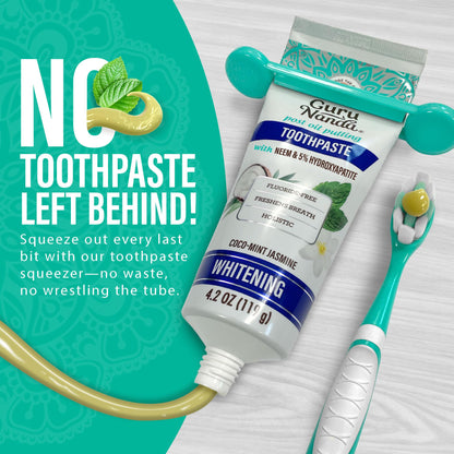 GuruNanda Hydroxyapatite Toothpaste for Whitening with Neem & Xylitol, SLS & Fluoride Free Formula with Tongue Scraper & Squeezer - Freshens Breath, Fights Plaque