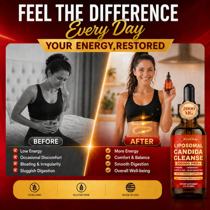 Liposomal Candida Cleanse Drops 2000mg - 20-in-1 Candida Detox for Women & Men with Caprylic Acid, Oregano, Black Walnut & Wormwood – Yeast Detox, Gut & Colon Support,