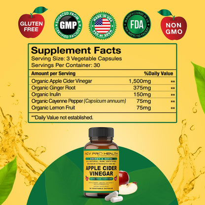 Promethean Wellness 2-PK (180 Count) ACV Pro Apple Cider Vinegar Capsules Certified Organic with Mother ACV Pills Detox Cleanse Acid Reflux Relief Support Supplement
