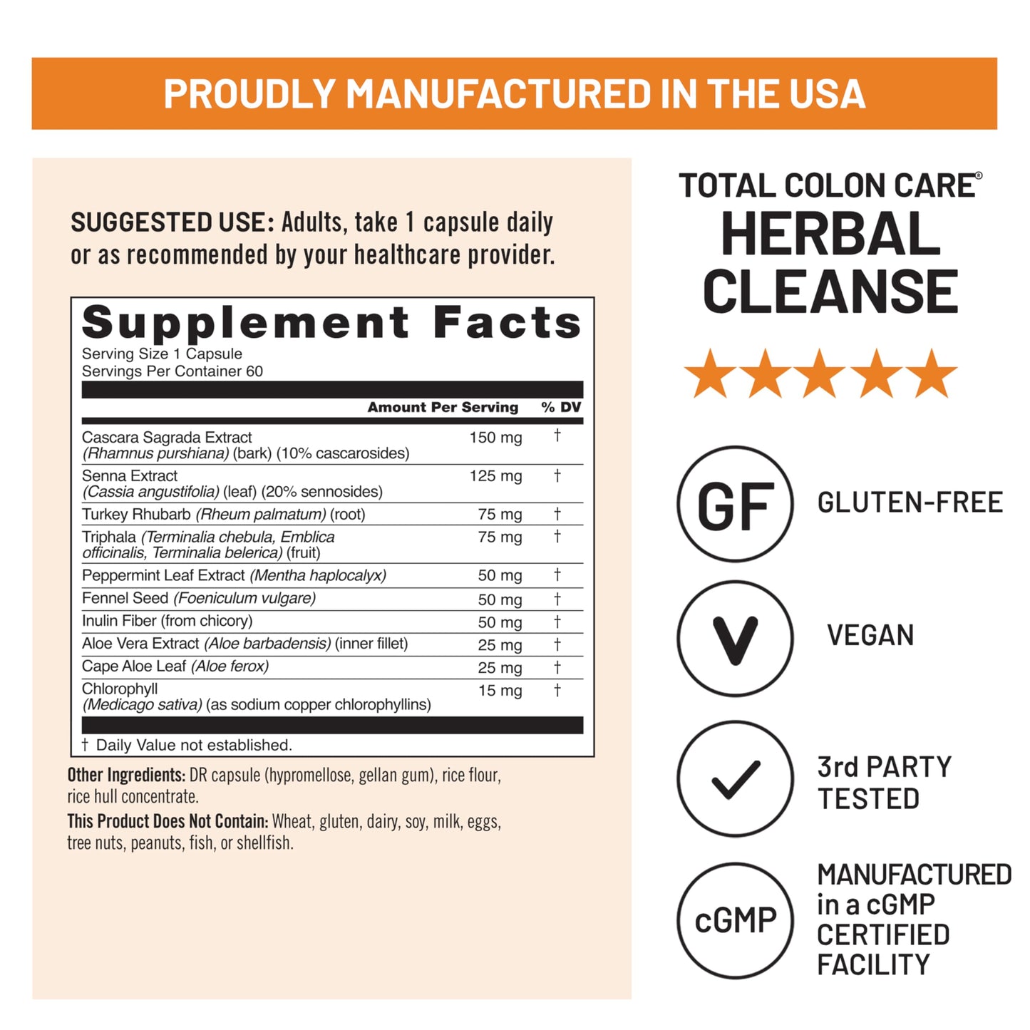 Naturewise Total Colon Care Herbal Cleanse - With Prebiotics, Botanicals, & Antioxidants - for Regular Bowel Movement, Digestion, Gut Health - Vegan, Gluten-Free