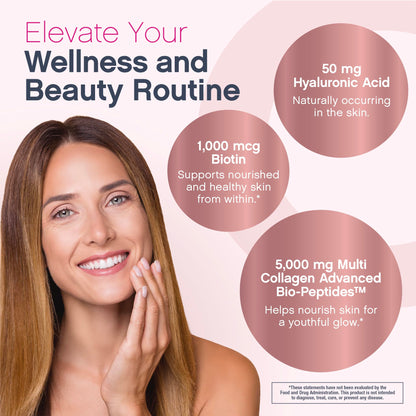 NeoCell Multi Collagen Peptides Liquid | 6 Vials | with Hyaluronic Acid and Biotin | Advanced Formula | Complex Beauty Supplement | Hair, Skin, and Nails