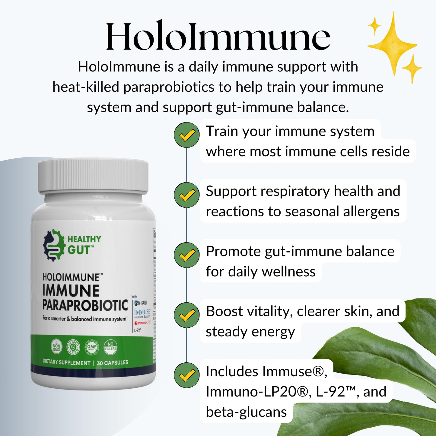 Healthy Gut HoloImmune | Paraprobiotic with Immuse Immune Support | 30 Servings