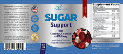 YUMMYVITE Sugar Support Supplement with Cinnamon, Chromium, Mulberry, Alpha Lipoic Acid - 20 Herbs & Vitamins - Non-GMO, 60 Capsules