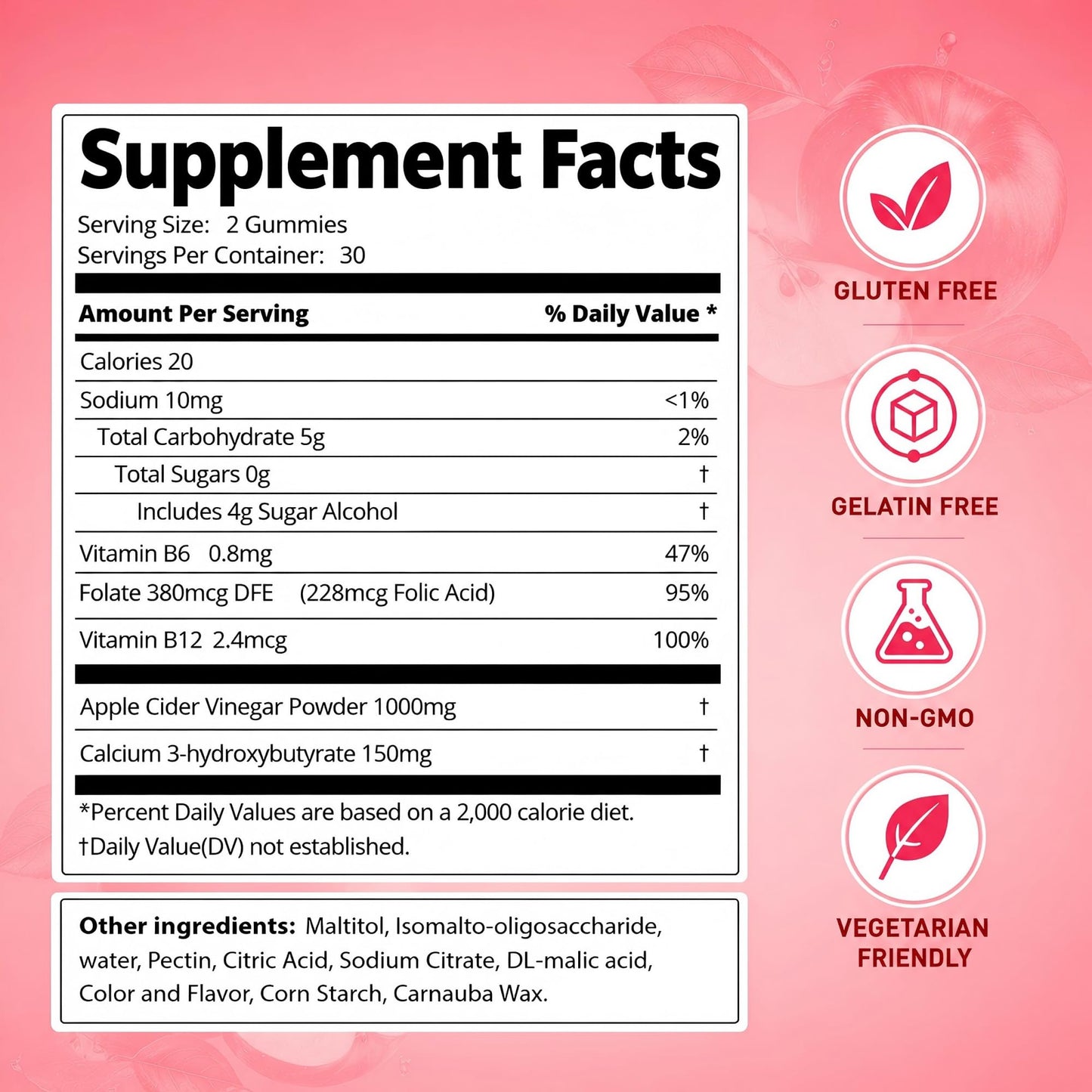 DREAVIO 1000mg Sugar Free Apple Cider Vinegar Gummies | 120 Count Keto ACV Gummies, Vegan Apple Cider Vinegar