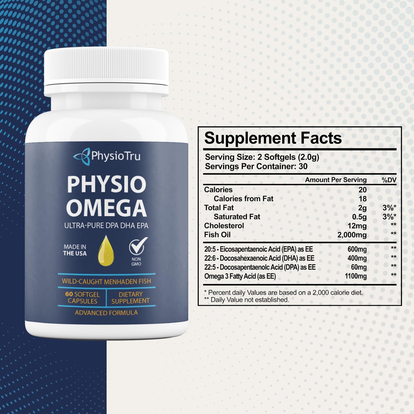 Physio Omega 2400mg Fish Oil with Omega 3 Fatty Acid Supplement - Vascular & Cognitive Supplements for Adults - Non-GMO, Burpless, Light Citrus Flavor