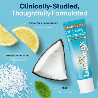 Lumineux Teeth Whitening Toothpaste 2 Pack Peroxide Free Enamel Safe for Sensitive Whiter Teeth, Fluoride Free, No Alcohol, Artificial Colors,
