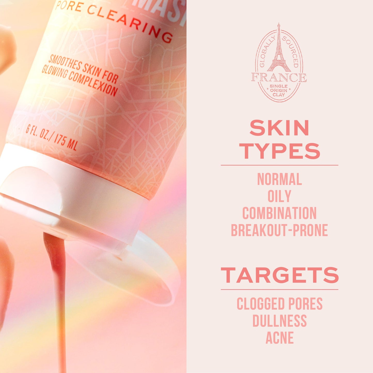 Freeman Exotic Blends French Pink Clay Peel-Off Face Mask, Pore Clearing Facial Mask, Detoxifies & Removes Impurities, Clean Skincare, For Normal & Combination Skin,