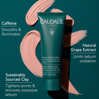 Caudalie Instant Detox Mask, Pore Minimizing Pink Clay Face Mask - 35 mL