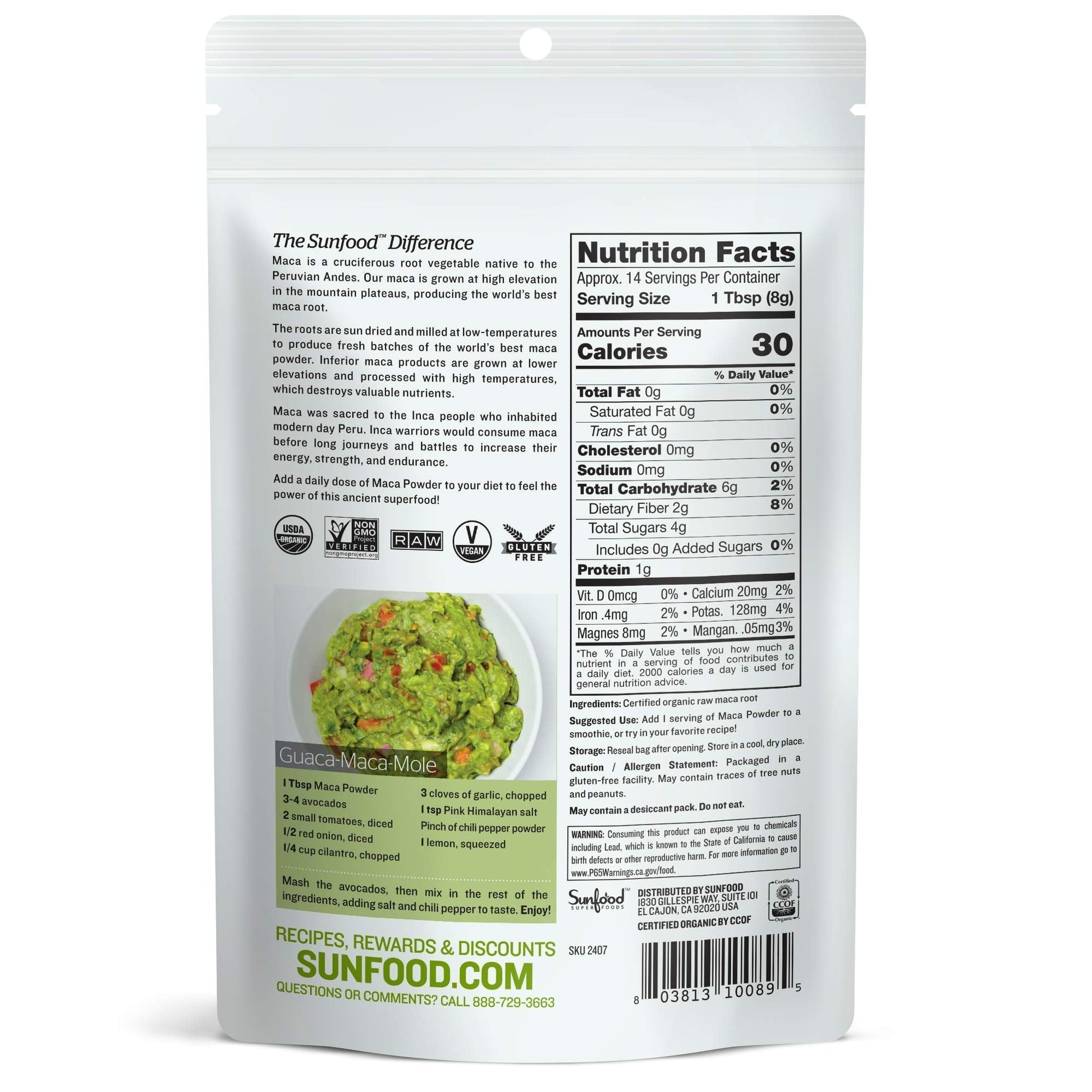 Sunfood Organic Maca Powder - Maca Root Powder, Maca Powder Organic, Maca Supplement for Men & Women with Adaptogens, Peruvian, Raw, Vegan, Premium Maca Powder - 4 Oz Bag Sunfood SuperfoodsBuy Supplements Australia