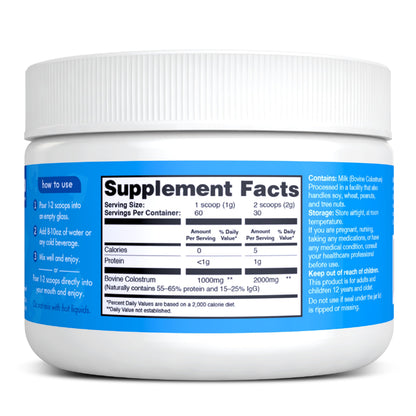 Zena Nutrition Bovine Colostrum Powder Supplement, 2000mg Pure Colostrum, Supports Immune and Digestive Health, Promotes Gut Health, Keto, Gluten Free
