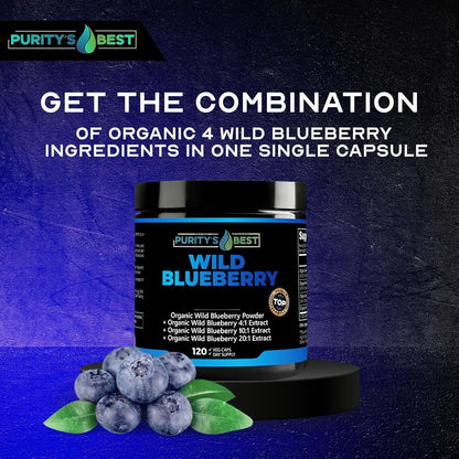 Purity’s Best Wild Blueberry Extract, Rich in Flavonoids & Anthocyanins, Antioxidant Support for Brain & Heart Health, 4-Month Supply