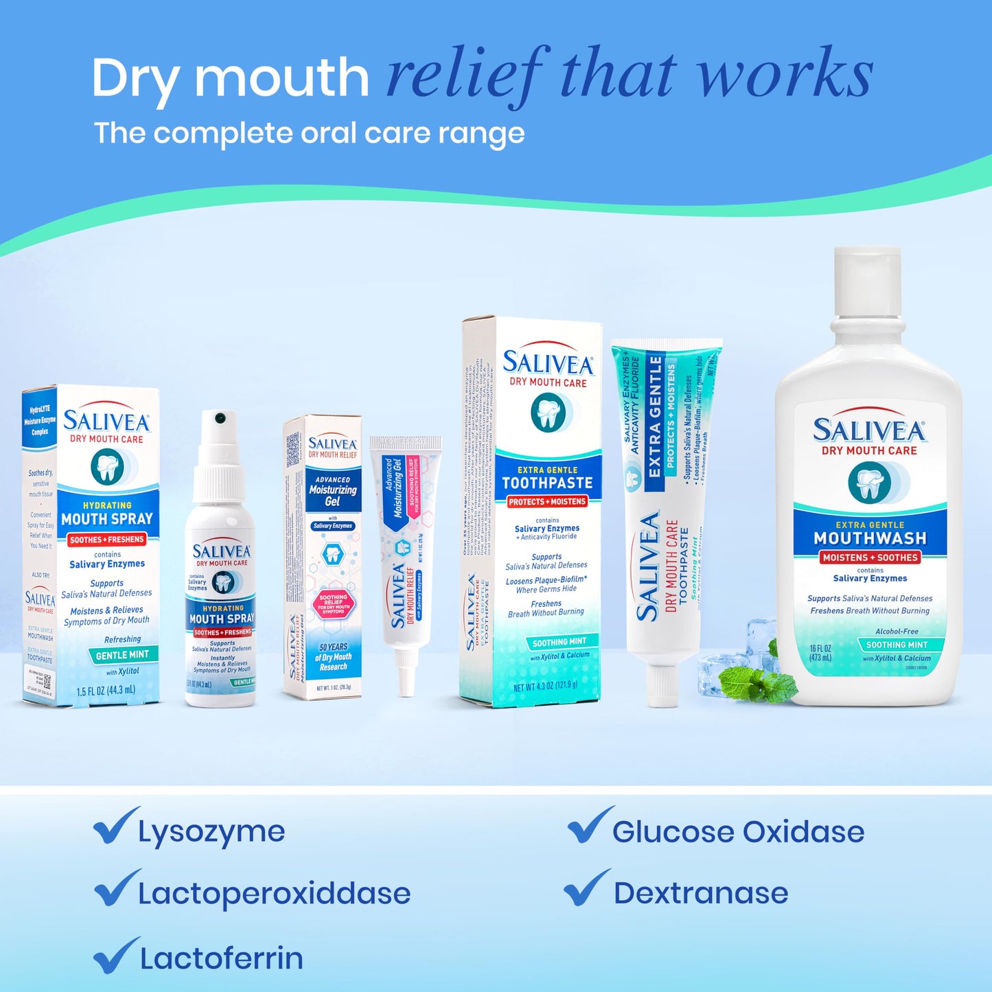 SALIVEA Dry Mouth Toothpaste (2 Pack) — 4.3 oz Each, Anticavity Fluoride, Natural Salivary Enzymes, Xylitol & Calcium, SLS-Free,