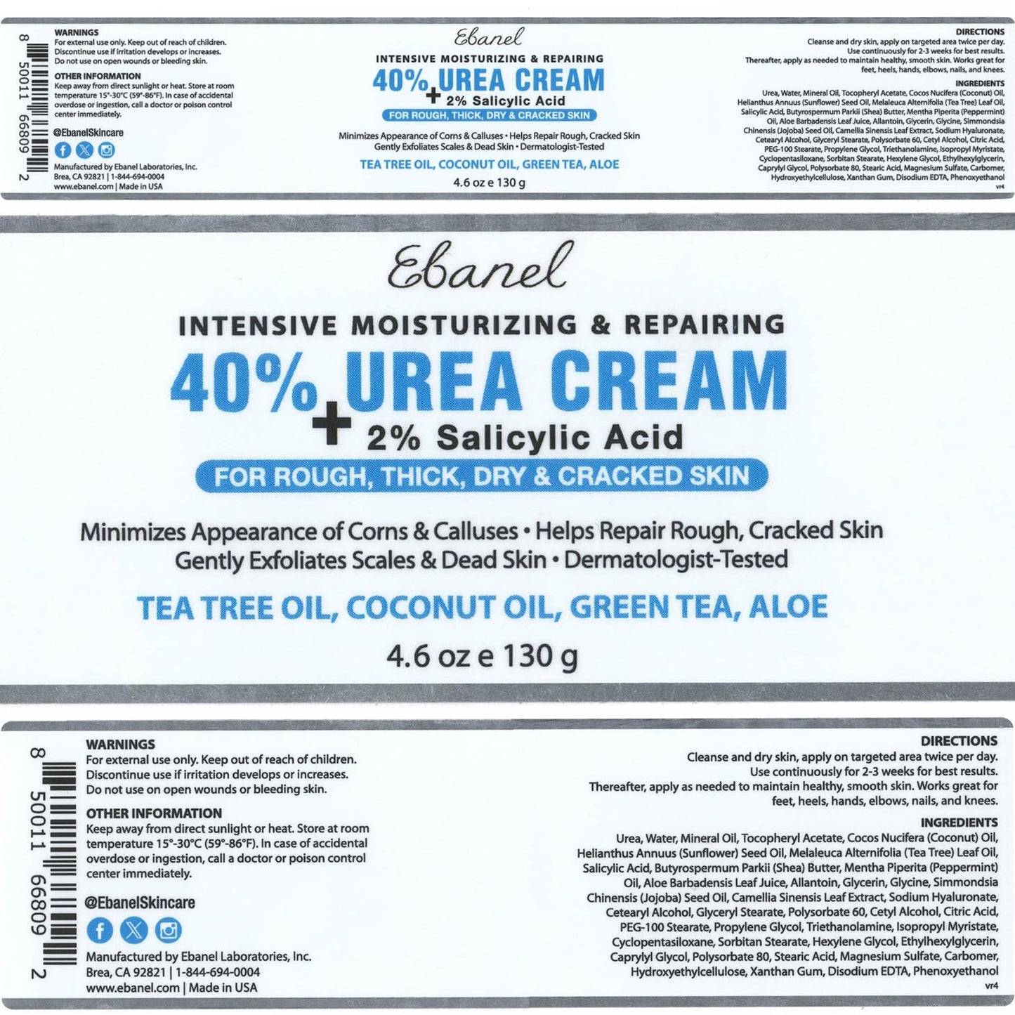 Ebanel Bundle of 40% Urea Cream 4.6 Oz, and Fungus Treatment 1 Oz