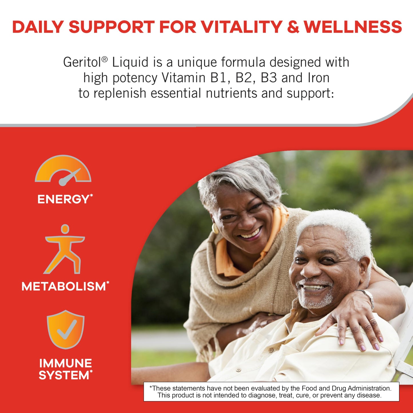 Geritol Liquid Vitamin and Iron Supplement, Energy Support Vitamins, Contains High Potency B-Vitamins and Iron, Easy to Swallow,