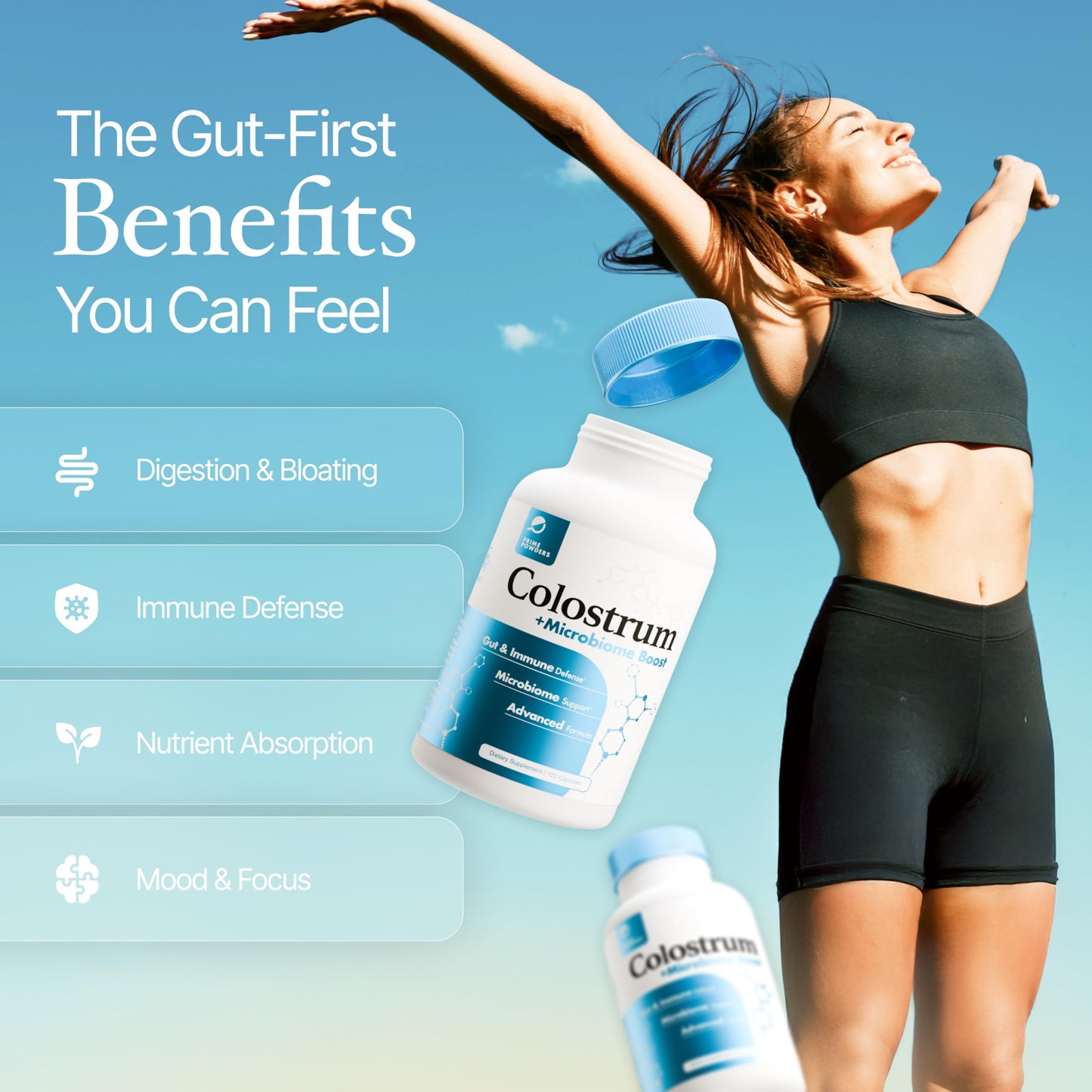 Prime Powders Colostrum Capsules | Grass-Fed Bovine Colostrum with Akkermansia Probiotic 1B AFU | Microbiome & Gut Support