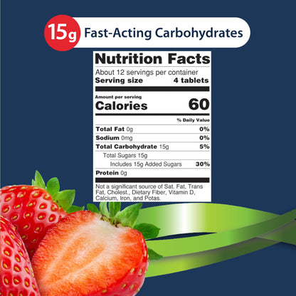 TRUEplus Glucose Tablets, Chewable, Strawberry Flavor, 15g Fast-Acting Carbohydrates, Fat Free, Gluten Free, Boost Energy, 50 Count (Pack of 2)