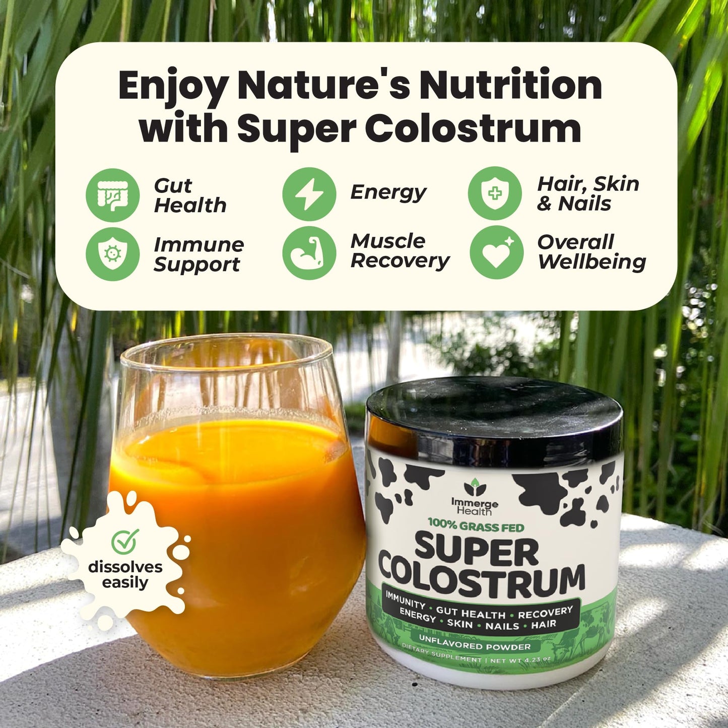 Immerge Health Super Colostrum Powder (60 Servings) – Premium Bovine Colostrum Supplement for Gut Health, Bloating & Immune Support – High IgG, 100% Grass Fed