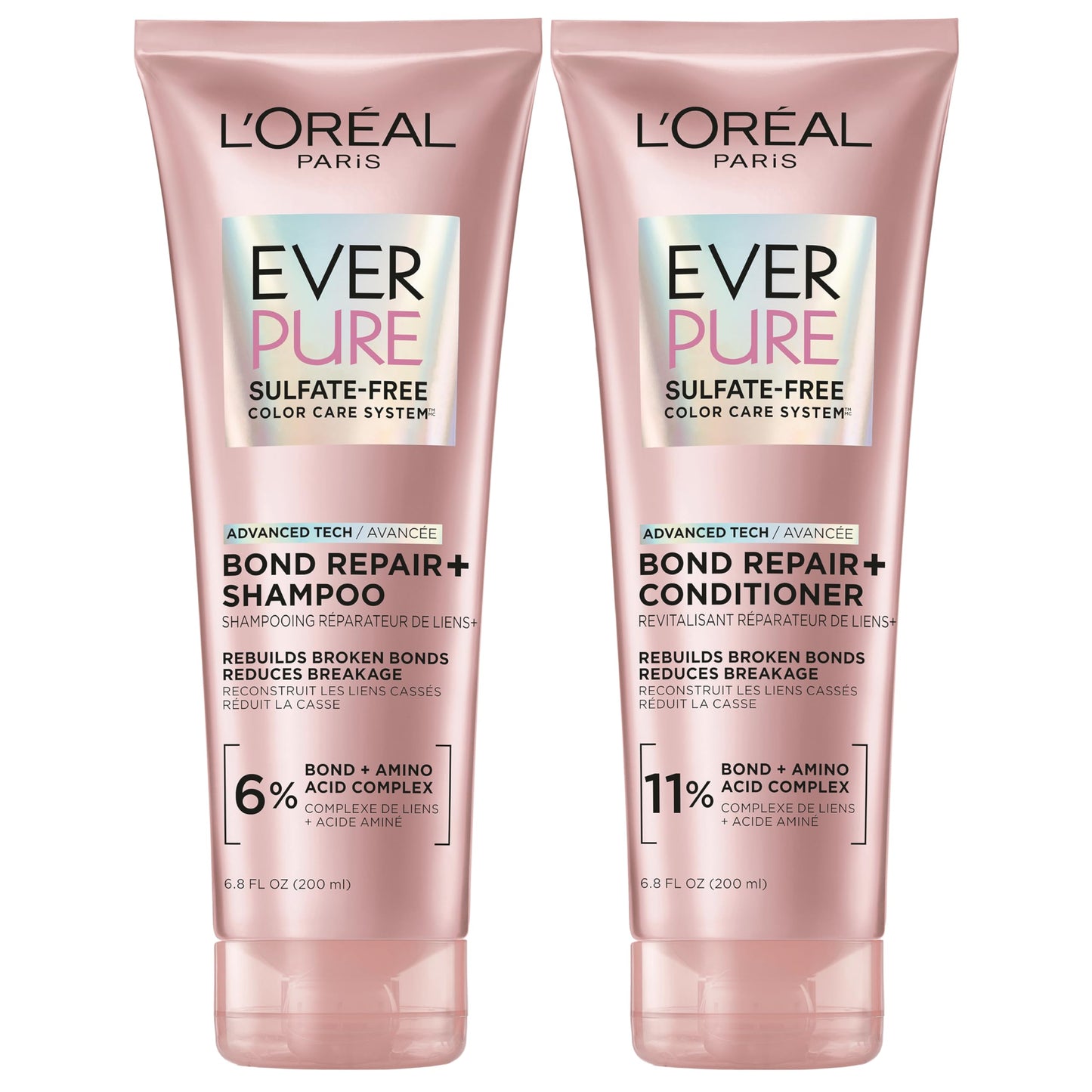 L'Oreal Paris Sulfate Free Bond Repair+ Shampoo and Conditioner Set with Bond + Amino Acid Complex, Strengthens and Repairs Damaged or Color Treated Hair,
