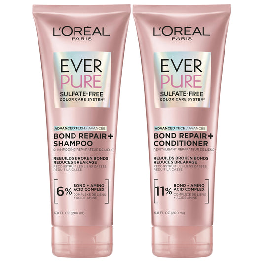 L'Oreal Paris Sulfate Free Bond Repair+ Shampoo and Conditioner Set with Bond + Amino Acid Complex, Strengthens and Repairs Damaged or Color Treated Hair,